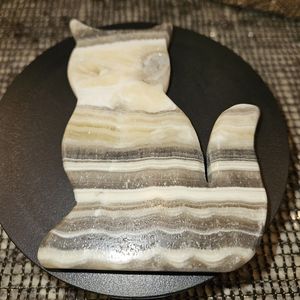 ZEBRA Calcite Kitty 😺  Carving-NWOT